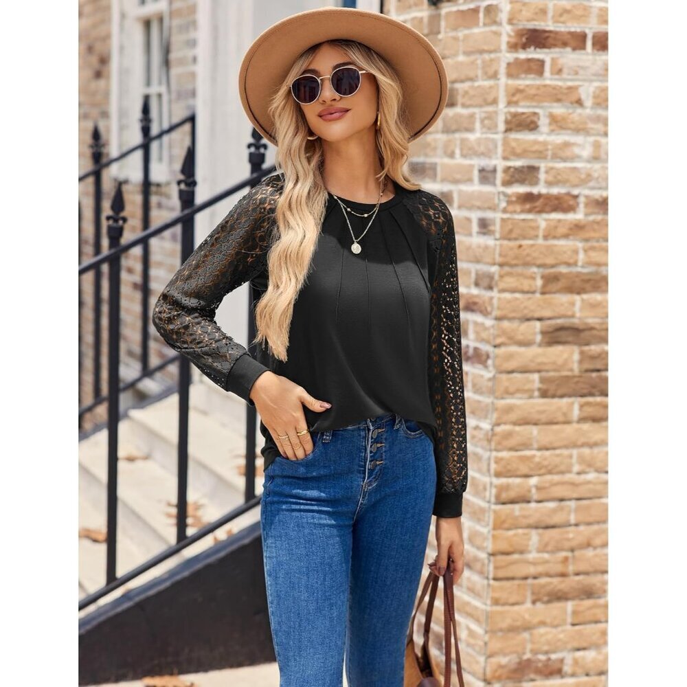 Womens Lace Long Sleeve Blouse Casual Business Dressy Top Medium - Picture 3 of 6
